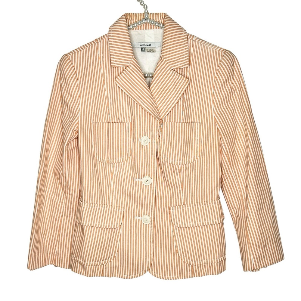 Zara Preppy‎ Striped Blazer Jacket Small Coastal Heritage Retro Nautical Fitted